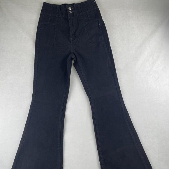 We The Free Pants Womens 27 Black Jayde High Rise Flare Corduroy Retro Boho New - Picture 2 of 8